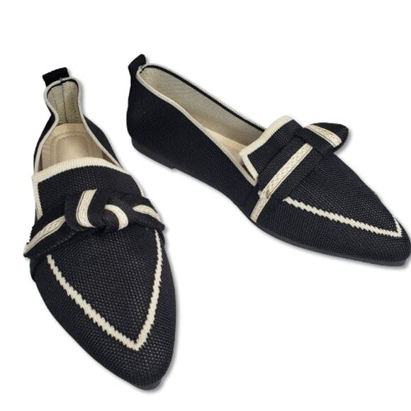 Womens Black & White Bow Loafers Slip-On Flats Size 10.5 - Picture 1 of 8